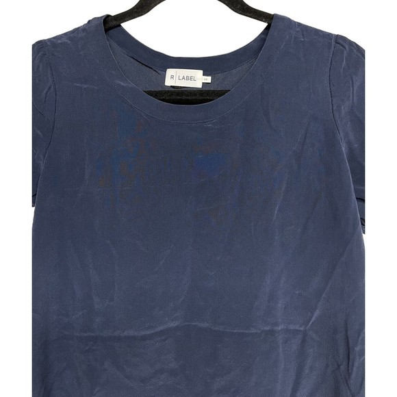 R | Label Navy Blue Short Sleeve Silk Top Women’s Size XS - Picture 3 of 10